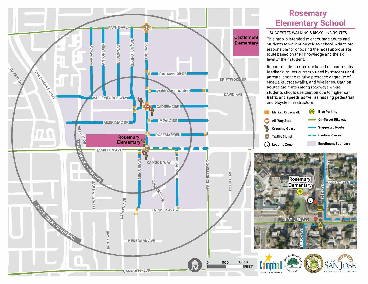 map of safe route to rosemary