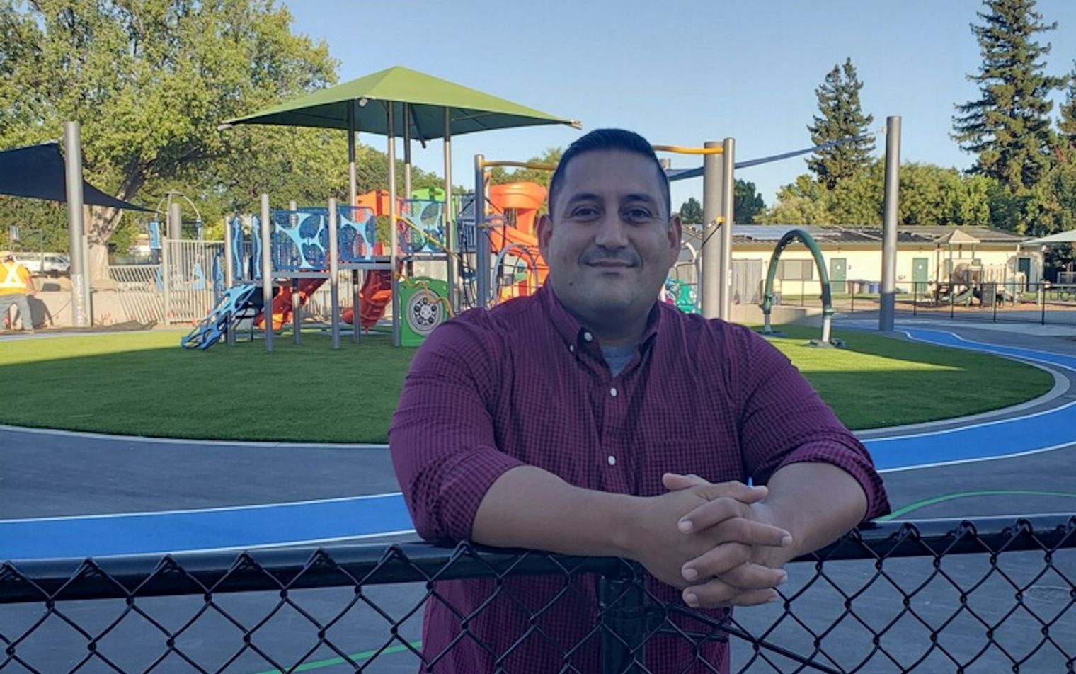 Hugo Galvan standing near playground