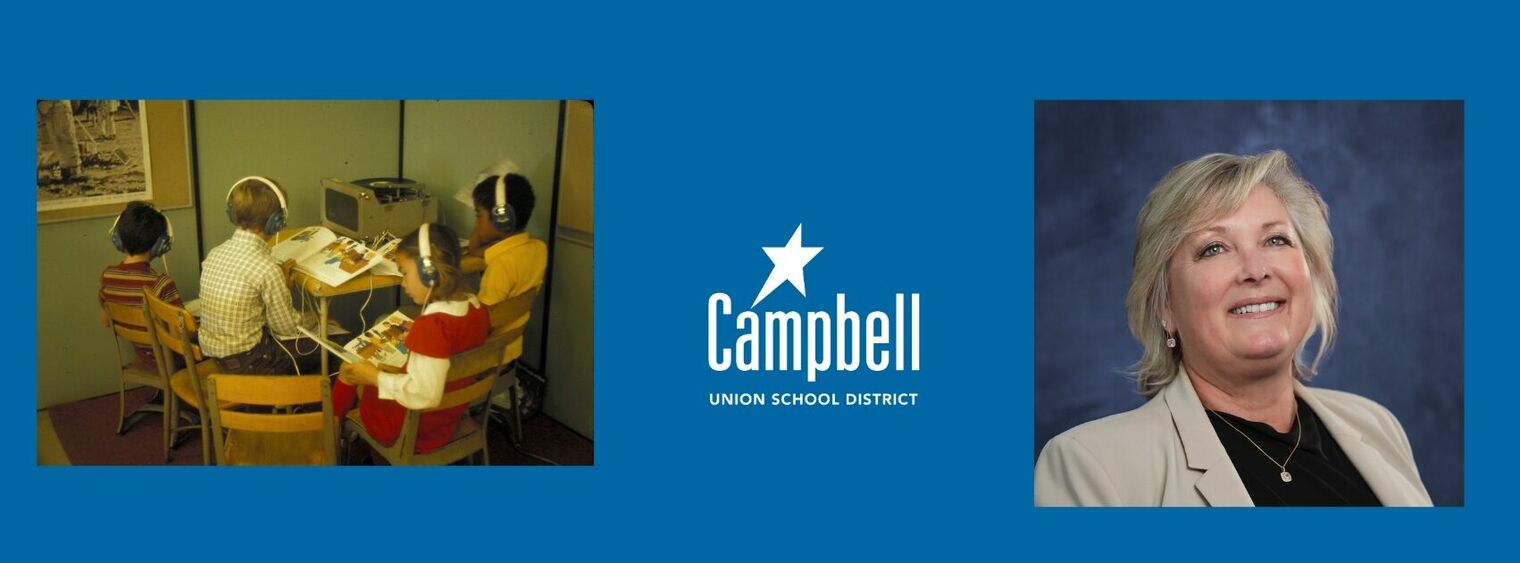 Banner photo with students from the 1960's Cherry Lane Elementary, CUSD logo and Dr. Viramontez headshot